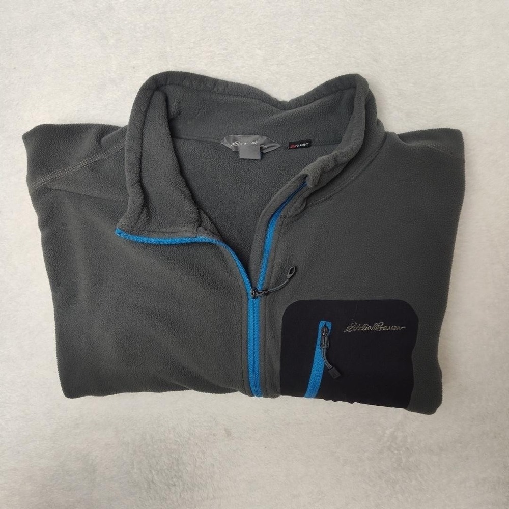 Eddie Bauer Sweatshirt Mens 2XL Gray 1/4 Zip Pullover Lightweight Fleece Pockets